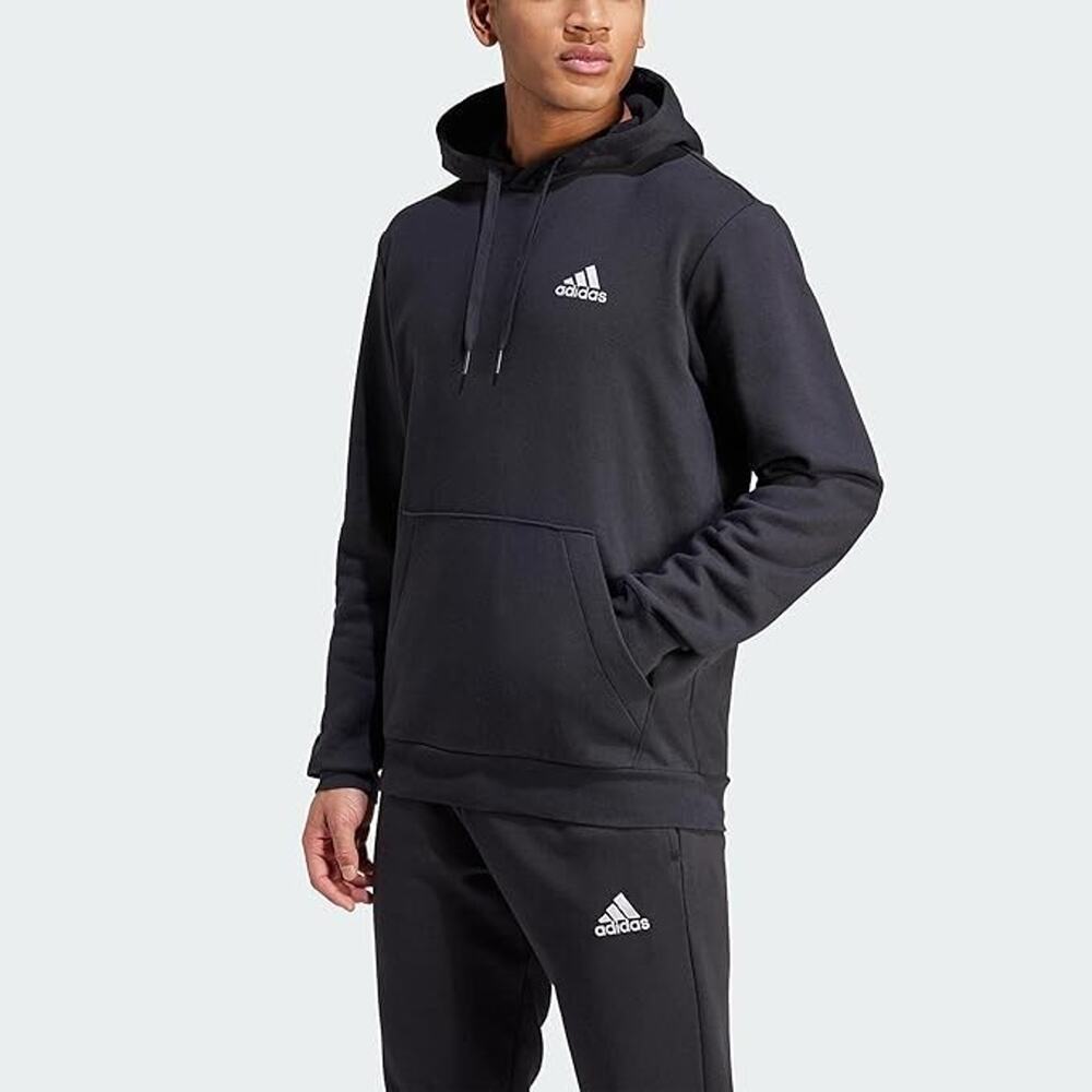 Adidas Men's Large Hoodie - Black/White Essentials Sweatshirt FeelCozy Fleece L